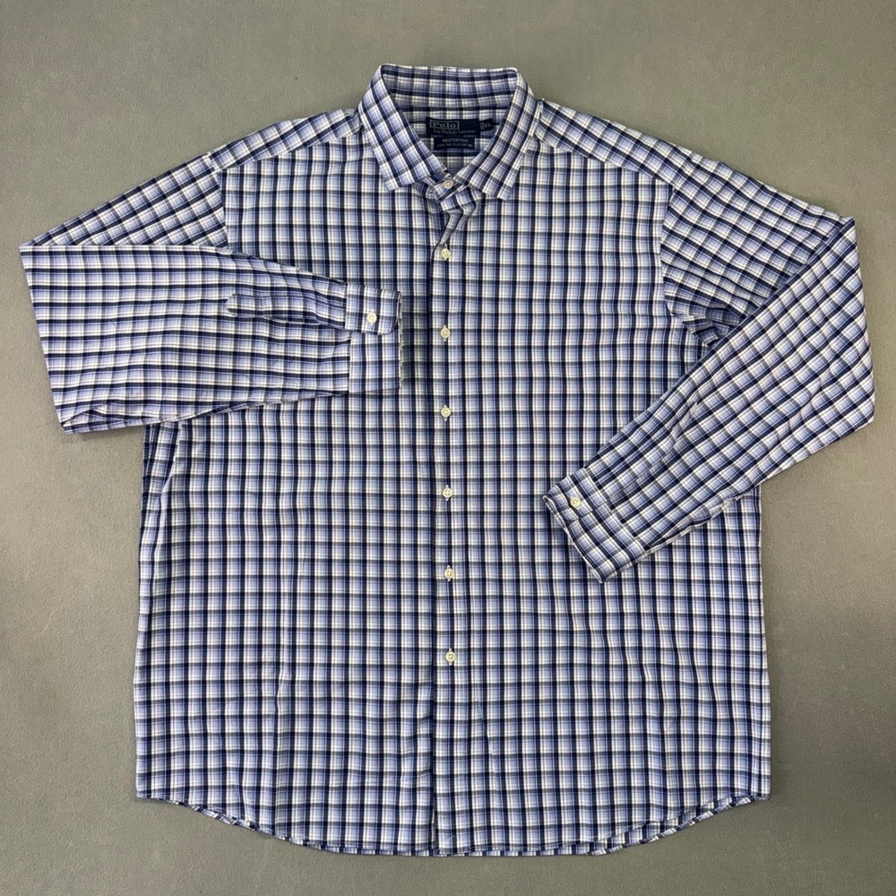 Polo Ralph Lauren Westerton Blue Plaid Button Down Shirt Mens XL 100% Cotton